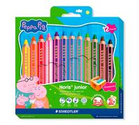 STAEDTLER Peppa Pig x Noris Junior 3-in-1 Jumbo Watercolour Colouring Pencils - 12 Assorted Colours - for Kids Aged 2+ Years - Pack of 12, 140 C12 L1