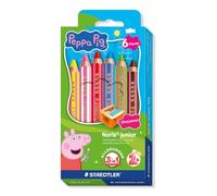 STAEDTLER Peppa Pig x Noris Junior 3-in-1 Jumbo Watercolour Colouring Pencils - 6 Assorted Colours - for Kids Aged 2+ Years - Pack of 6, 140 C6 L1