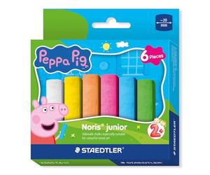 STAEDTLER Peppa Pig x Noris Junior Extra-Large Washable Pavement Chalks - 6 Assorted Colours - for Kids Aged 2+ Years - Pack of 6, 2365 C6 L1