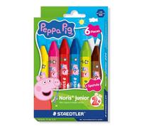 STAEDTLER Peppa Pig x Noris Junior Jumbo Wax Crayons for Large-Area Colouring - 6 Assorted Colours - for Kids Aged 2+ Years - Pack of 6, 224 C6 L1