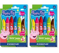 STAEDTLER Peppa Pig x Noris Junior Jumbo Wax Crayons for Large-Area Colouring - 6 Assorted Colours - for Kids Aged 2+ Years - Pack of 12, 224 C6 L1
