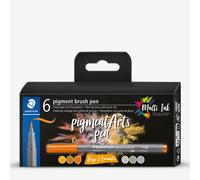 Staedtler : Pigment Arts : Brush Pen : 6 Assorted Colours - Greys & Caramels