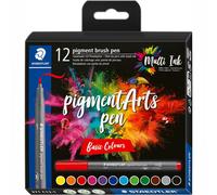 STAEDTLER 371 C12-1 Pigment Arts Brush Pen - Assorted Basic Colours (Pack of 12)