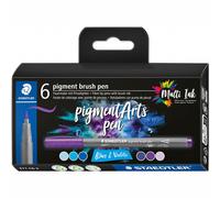STAEDTLER 371 C6-2 Pigment Arts Brush Pen - Assorted Blue & Violets Colours (Pack of 6)