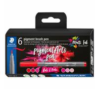 STAEDTLER 371 C6-1 Pigment Arts Brush Pen - Assorted Red & Pink Colours (Pack of 6)