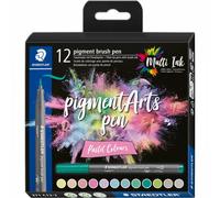 Staedtler Pigment Arts Brush Pens - 12 Pack Basic or Pastel, 371 C12-1 & C12-2
