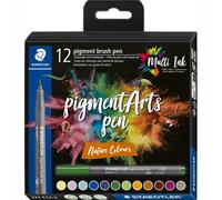 STAEDTLER 371 C12-3 Pigment Arts Brush Pen - Assorted Nature Colours (Pack of 12)