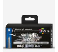 Staedtler : Pigment Arts : Soft Brush Pen : 6 Assorted Colours - Grey Colours