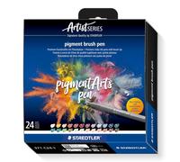 STAEDTLER Pigment Brush Pen 371 - 24 Colours, Brush Tip | Waterproof, lightfast & permanent felt-tip ink - ideal for hand lettering, colouring & sketching - Art.-Nr. 371 C24-1