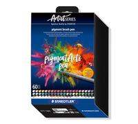 STAEDTLER Pigment Brush Pen 371 - 60 Colours, Brush Tip | Waterproof Multi Ink, high lightfastness & permanent - hand lettering, colouring & mixed-media art - Art.-Nr. 371 C60