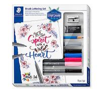 STAEDTLER Pigment Brush Pen 371 Brush Lettering - 9-piece Set | Brush pens for calligraphy, water-based ink - lightfast - Item No. 61 371-1