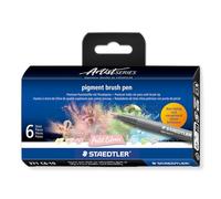 STAEDTLER Pigment Brush Pen 371 - Set of 6, Felt-tip pens | Brush tip, Multi Ink ink with pigments, waterproof - lightfast - Item No. 371 C6-10