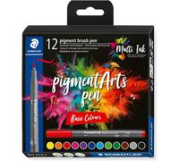 STAEDTLER 371 C12-1 Pigment Arts Brush Pen - Assorted Basic Colours (Pack of 12)