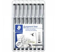 STAEDTLER 308 Pigment Liner Pen Assorted Deskset of 8 (308 SB8) - Black Ink