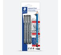 Staedtler : Pigment Liner : Blistercard Of 3 Black With Free Eraser, Sharpener & Pencil