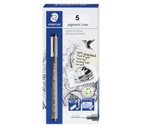 STAEDTLER Pigment Liner Fineliner Pen for Drawing Drafting Journaling 0.5mm Black Box of 5 Pens 308 05-9M