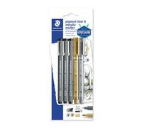 Staedtler Creative Set 308 SBK3P3 – 3 Black Pigment Liners & 2 Metallic Markers (Johanna Basford)