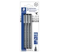 STAEDTLER Pigment Liner Pack Black 3 Pens Assorted Line Widths 0.05mm/0.2mm/0.8mm 308-9SBK3