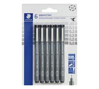 STAEDTLER Pigment Liner Pack Black 6 Pens Assorted Line Widths 0.05mm 0.1mm 0.2mm 0.3mm 0.5mm 0.8mm