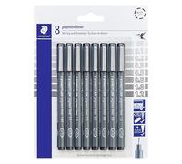 STAEDTLER Pigment Liner Pack, Black, 8 Pens, Assorted Line Widths, 0.05mm, 0.1mm, 0.2mm, 0.3mm, 0.5mm, 0.8mm, 1.0mm, 1.2mm