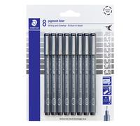 STAEDTLER Pigment Liner Pack, Black, 8 Pens, Assorted Line Widths, 0.05mm, 0.1mm, 0.2mm, 0.3mm, 0.5mm, 0.8mm, 1.0mm, 1.2mm