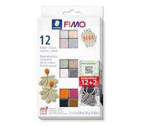 STAEDTLER Polymer Modelling Clay - FIMO Boho Colours - Oven Bake - Colour Pack of 12 x 25g Blocks + 2 Free Keyrings - 12 Assorted Colours, 8013C12-5P