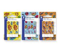 STAEDTLER Rasoplast 526 B Edition Eraser Set of 2 - Blue, Orange, Cartoon Design, Minimal Crumbling, Sliding Cover, Protective Changing Bag