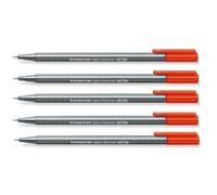 Staedtler Red 0.3mm Triplus Fineliner Fine Line Pens Superfine Dry Safe & Washes Out Of Most Textiles (Pack of 5)