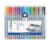 STAEDTLER STD334SB20A6 Triplus Fineliner Pens, .3mm, Metal Clad Tip, Pack of 20, Assorted Colors