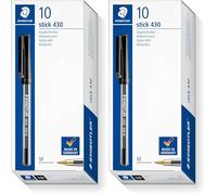 STAEDTLER Stick 430 M-9 Ballpoint Pen Medium - Black (Box of 10) (Pack of 2)