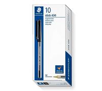 STAEDTLER Stick 430 M-9 Ballpoint Pen Medium - Black (Box of 10) | With cap and clip, pressure equalisation prevents leaks - reliable - item no. 430 M-9