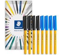 STAEDTLER stick 430F Ballpoint Pen - 0.3mm Fine Point - Pack of 8 in Envelope Packaging (Black, Blue)
