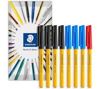 STAEDTLER stick 430F Ballpoint Pen - 0.3mm Fine Point - Pack of 8 in Envelope Packaging (Black, Blue, Red)