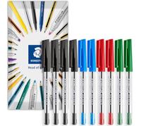 STAEDTLER stick 430M Ballpoint Pen - 0.5mm Medium Point - Pack of 10 in Envelope Packaging - Black, Blue, Red, Green Ink