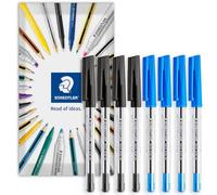 STAEDTLER stick 430M Ballpoint Pen - 0.5mm Medium Point - Pack of 8 in Envelope Packaging (Black, Blue)