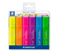 Staedtler Textsurfer 364 P WP6 Textsurfer Highlighters Classic Rainbow Colours Pack of 6 Assorted Colours Highlighters in Soft Plastic Case
