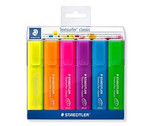 Staedtler Textsurfer 364 P WP6 Textsurfer Highlighters Classic Rainbow Colours Pack of 6 Assorted Colours Highlighters in Soft Plastic Case