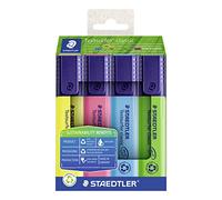 Staedtler Textsurfer classic highlighter, made of recycled plastic, large ink reservoir, 1-5 mm chisel tip, long life, 4 highlighters in assorted colours, in cardboard case, 364 RC4