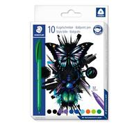 Staedtler Triangular Stick Ballpoint Pen Cool & Cute Line Width M Approx. 1.00 mm for Relaxed Writing 10 Ballpoint Pens in Assorted Colours in Cardboard Case 4320 MC10