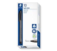 Staedtler Triangular Stick Ballpoint Pen, Ink Colour: Black, Line Width F Approx. 0.7 mm, for Relaxed Writing, 10 Black Ballpoint Pens in Cardboard Case, 4320 F-9