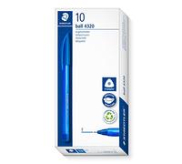 Staedtler Triangular Stick Ballpoint Pen, Ink Colour: Blue, Line Width F Approx. 0.7 mm, for Relaxed Writing, 10 Blue Ballpoint Pens in Cardboard Case, 4320 F-3