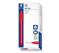 STAEDTLER Triangular Stick Ballpoint Pen, Red Ink Colour, Line Width F Approx. 0.7 mm, for Relaxed Writing, 10 Red Ballpoint Pens in Cardboard Case, 4320 F-2