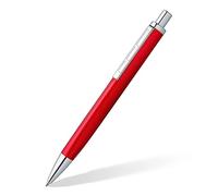 STAEDTLER Triplus 444 M02-3 Retractable Ballpoint Pen 444 M, Roaring Red, Premium Quality Metal Casing in Ergonomic Triangular Shape, Large Refill M, Blue Ink