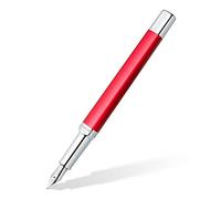 STAEDTLER Triplus 474 F Fountain Pen Roaring Red Premium Quality Metal Casing in Ergonomic Triangular Shape Steel Nib F with Blue Ink Cartridge 474 F02-3
