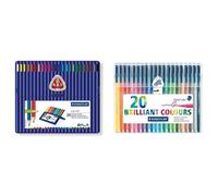 Staedtler Triplus Colour 323 SB20 Fibre-Tip Pen Desktop Box - Assorted Colours (Pack of 20) and Staedtler Ergosoft 157 SB24 Triangular Colouring Pencils - Assorted Colours (Pack of 24)