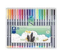STAEDTLER triplus fineliner 334 - 20 Colours, 0.3 mm, Triangular | Fine triangular fineliners, DRY SAFE water-based ink - ergonomic barrel - Art.-Nr. 334 SB20