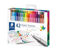 STAEDTLER 334 C42 Triplus Fineliner Superfine Pen, 0.3mm Line Width - Assorted Colours (Pack of 42)