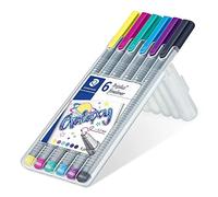 STAEDTLER Triplus Fineliner, Mix & Match System, Super Fine, Metal-Encased Tip, Ergonomic Triangular Shape, Box of 6 Triplus Fineliners in Galaxy Colours, 334SB6CS11
