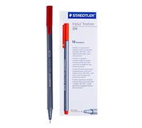 Staedtler Triplus Fineliner Pen 0.8mm Tip 0.3mm Line Red (Pack 10) 334