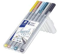 Staedtler Triplus, Hygge Fineliner Set, Superfine, Metal-Encased Tip, Line Width 0.3 mm, Ergonomic Triangular Shaft, 6 Fineliners in Stand-Up Box, 334SB6CS12